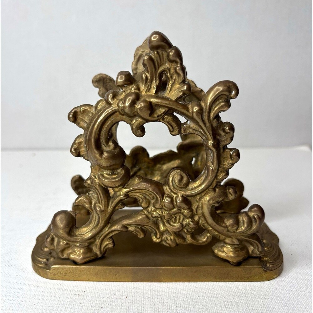 Vintage Brass Letter Holder Ornate Rococo Scroll Mail Rack Desk Organizer India